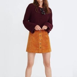 NWT Madewell Women’s velvet A-Line Bottons Mini Skirt Size 0